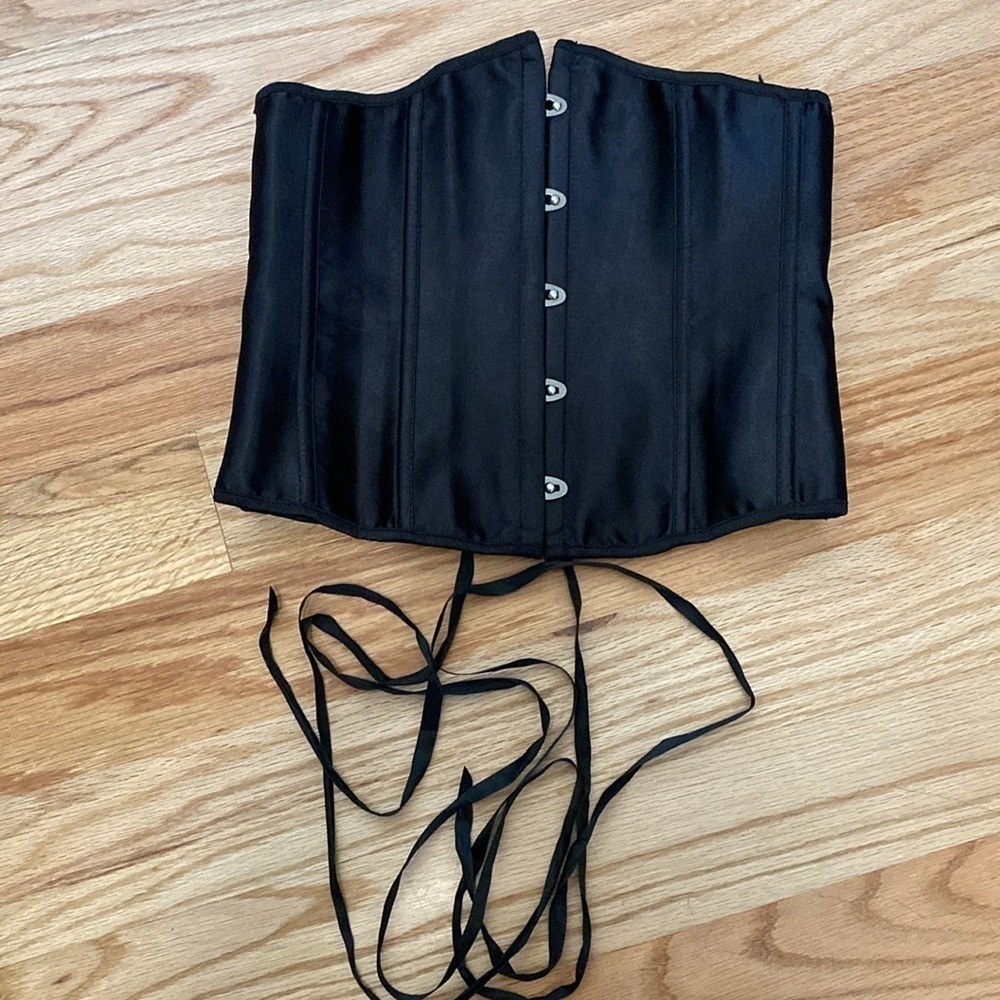 Alivila Y Corsette Boustiere Black Lace Up Satin Sexy Fancy Event Festival Sz XL